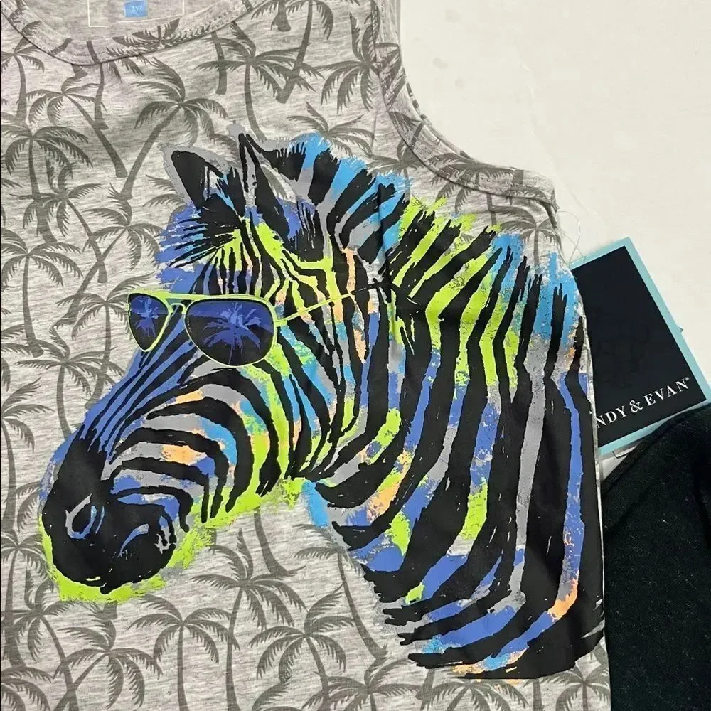 Andy & Evan gray Zebra print 2 piece matching short set NWT